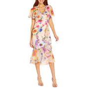 Adrianna Papell Women's Floral Faux Wrap Ruffle Dress, Praline Multi, Size 12, 6873501