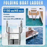 Winibo 4Step Boat Ladder, 304 Stainless Steel, Telescoping Folding Pontoon Ladder with Slip-Proof Steps and Extra Tall Handrails, 600 lb Capacity, 8341SH