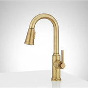Signature Hardware 485504 Greyfield 1.8 GPM Single Hole Pull Down Bar Faucet, Aged Brass