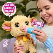 Just Play FurReal Maggie Feed & Follow Cow, 11 Inch Interactive Plush Mini Highland Cow, Reddish-Orange with Blue Collar