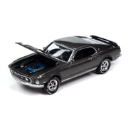 Johnny Lightning John Wick 1969 Ford Mustang Mach I Diecast Model Car, Gray Metallic with Black Stripes, 1:64 Scale, JLSP397