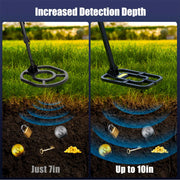 ANEKEN GT1000 Waterproof Retractable Foldable Metal Detector, 2000mAh Rechargeable Battery, 10-Inch IP68 Waterproof Coil, LCD Display, Five Detection Modes