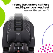 Cosco Kids Easy Elite Slim All-in-One Convertible Car Seat, Grey Glyphs, Lightweight, 5-Point Harness, Machine-Washable Seat Pad