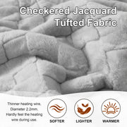 Dhole Electric Heated Blanket, Checkered Fleece, Queen 84x90 in, 6 Heat Settings, 10 Hour Auto Shut-Off, Light Gray