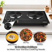 Coklai 1800W Portable Double Burner Electric Cooktop, Stainless Steel, Silver, CKHP-C180B