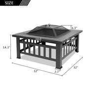 Zimtown 32in Square Metal Outdoor Fire Pit with Water-Resistant Iron Mesh Frame, Black