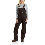 Carhartt Womens Relaxed Fit Washed Duck Insulated Bib Overalls, Dark Brown, Small Short, 104049