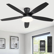 Zardon 52in Ceiling Fan with Light, Remote Control, Reversible Motor, 6 Speeds, Flush Mount, Indoor Outdoor, Black HQ52