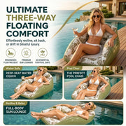 AAmyb 3-in-1 Inflatable Pool Lounge Chair with Breathable Mesh Seat, Built-in Cup Holder, Heavy Duty PVC, Green, 33.86 x 33.07 in