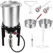 Red Mountain Valley Outdoor Camping Turkey Fryer Set, 30 Qt and 10 Qt Aluminum Pots, 50,000 BTU Burner, Digital Timer, Safety Regulator and Thermocouple Shutoff, 2A-CM196