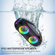 JYX Bluetooth Speaker D16-T, Waterproof Portable Boombox, Dual 20W Subwoofers, Bluetooth 5.3, Wireless Microphones, RGB DJ Lights, Remote Control, Black