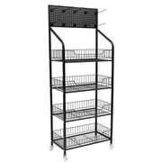 IAJXWI 20-0660-1 Storage Shelf with Wheels, Black Metal 4-Tier Retail Display Rack for Snack Candy