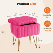 ZUNMOS Ottoman Vanity Stool Chair with Storage, Modern Rose Red Faux Fur Seat, 4 Metal Legs with Non-Slip Feet