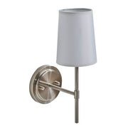 Better Homes & Gardens Meadowood Indoor Wall Sconce, Satin Nickel Finish, White Fabric Shade, Dimmable LED Bulb Included, 52049