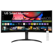 LG 34 Inch Smart Monitor, Curved WQHD 3440x1440 Display, 100Hz Refresh Rate, HDR10, webOS, Magic Remote, Adjustable Stand, Black, 34SR65QC-B