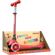 Campior Red Mini 3 Wheel Scooter for Kids Lean-to-Steer with LED Light-Up Wheels, Adjustable Handlebar, Wide Anti-Slip Deck, Smooth PU Wheels, Rear Foot Brake Toddler Scooter for Ages 2+