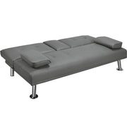 Renwick WDib0m0002 LuxuryGoods Modern Faux Leather Futon with Cupholders and Pillows, Gray