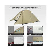 Naturehike Cloud-Up 2 Pro Backpacking Tent, Ultralight 3.97 lb, Waterproof 4000mm, Free Standing, Sand