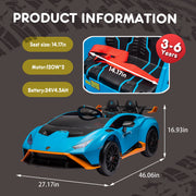 Track Seven 24V Kids Electric Ride-On Car Licensed Lamborghini STO with Remote Control, Dual 120W Motors, Foam Front Wheels, Bluetooth Music, 360 Spin, Blue, TTLAMW1578P210769-BL