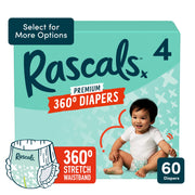 Rascals Premium 360 Absorbent Pull-On Diapers, Size 4, 60 Count, Unisex, Breathable, Hypoallergenic, Advanced Leak Protection