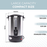 Alpha Living Electric Coffee Urn, 100 Cups Capacity, Stainless Steel Percolator Coffee Pot, Leak-Proof Tap, CU-1600