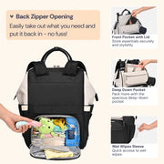 BabbleRoo Large Capacity Baby Diaper Bag Backpack, Waterproof Polyester, Black & Apricot, Includes Changing Mat and Stroller Straps