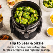 Aria 4Qt Flip Air Fryer with Touchscreen Controls, Borosilicate Glass Basket and Sear Pan, Toxin-Free, Dishwasher Safe, AW1-200
