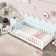PAPROOS J01 Twin Size Floor Bed, Solid Wood Toddler Bed with Slat