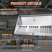 HAN'KITCHEN'LON'S Commercial Exhaust Hood, 4ft Stainless Steel, Removable Grease Filters, Grease Cup, LED Hood Light, NSF Certified, MFS04