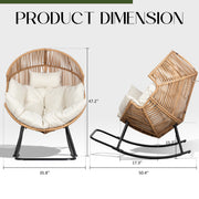 Walsunny Rocking Egg Chair, Outdoor Patio Wicker Lounger, Oversized Egg Shell Design, Beige Cushion, Indoor Outdoor Use