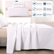 Justlet 3 Pieces White Linear Weave Quilt Bedding Sets, Queen