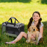 MEXMIODY Pet Carrier with Wheels, Airline Approved, Telescopic Handle, Mesh Ventilation, Foldable, Grey, Medium Small Size