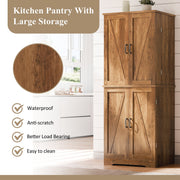 Walsunny Pantry Cabinet, Wooden Food Storage with 4 Doors, 1 Drawer, Adjustable Shelves, Rustic Brown, 67 Inches Tall SHX15530-BR
