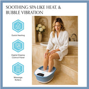 Bliss Massaging Foot Bath with Digital Display, Infrared Heat, Bubble Function, Portable, Blue