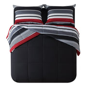 Mainstays MS8502263422-16 All in One Reversible Comforter and Sheet set- 7 Piece, King, Red and Black Stripe