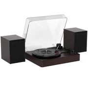 VIPQV E202-A019~008wal Vinyl Record Player Turntable with Bluetooth 5.0, 3-Speed Belt Drive, External Stereo Speakers, Brown Retro Design