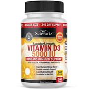 BioSchwartz Vitamin D3 Capsules, Superior Strength 5000 IU, Bone Strength and Immune Support, Enhanced Absorption with Olive Oil, 360 Softgels