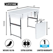 Lifetime Height Adjustable Folding Table, 4 Foot, White Granite, Alloy Steel Frame, Fold-In-Half, 80952