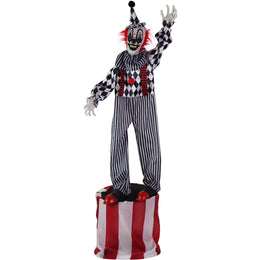 Haunted Hill Farm HHCLOWN-31FLSA Animatronic Talking Clown on a Stage with Movement and Light-Up Eyes for Scary Halloween Decoration