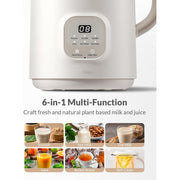 TWOMEOW DJJB608K 6 in 1 Nut Milk Maker Blender, 20oz Capacity, 304 Stainless Steel Interior, Self-Cleaning, Keep Warm Function, Cream Countertop Blender