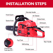 HUSGW Two-Stroke 58CC Gas Chainsaw, 2200W Power, 20-Inch Stainless Steel Guide Bar, Safety Brake, Soft Leather Handle, Complete Accessory Kit