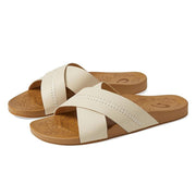OluKai Kipea Olu Women's Slide Sandals, Premium Full-Grain Leather, Puka Tan, Size 6, 20464