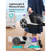 TaoTronics Canister Vacuum Cleaner, 1200W Brushless Motor, 3.7QT Bagless Dust Cup, Double HEPA Filter, Turbo Brush, Silver Purple, TT-VC1200W