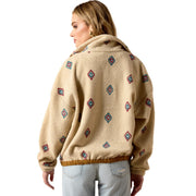 Ariat Women Sherpa Blocked Jacket, Classic Fit, Southwest Embroidered Motif, Cropped Aviator Style, 100% Recycled Polyester, Cozy Sherpa Lining, 10062815