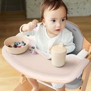Cowiewie Wooden High Chair with 3 Tray, Toddler Feeding High Chair, 8 Height Adjustments, Gray