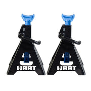Hart T46002C Double Locking Steel Jack Stands, 6-Ton Capacity, Ratchet Height Adjustable 15-3/8 to 23-13/16 in, Black and Blue, Pair