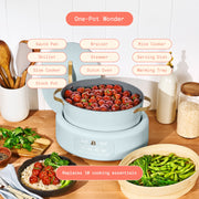 Beautiful 29147 10-in-1 8 Qt Multi-Cooker with Bamboo Steamer Insert, 7 Preset Functions, Nonstick Coating, White Icing
