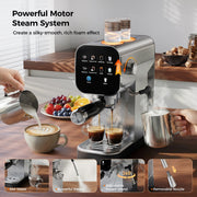 Patbrela Espresso Machine with Cold Brew, 20 Bar Coffee Maker, Steam Milk Frother, LED Touchscreen, Silver, CM0021