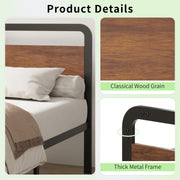 Lutown-Teen Twin XL Bed Frame, 12 Inch Metal Platform with Mahogany Wood Headboard and Footboard, Supports 1500 lb, No Box Spring Needed, Easy Assembly