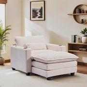 Gexpusm Living Room Chair with Ottoman Large Upholstered Corduroy Single Sofa with with Cup Holders